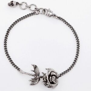 Alexander McQueen Dipped Silver Rose and Skull Chain Bracelet
